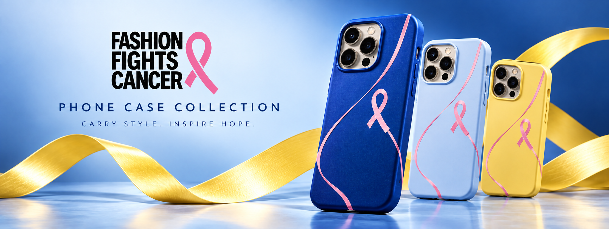 Cobalt phone cases and yellow ribbons